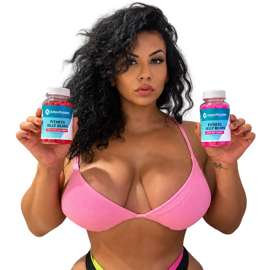 Emma Johnston the founder of Fitness Jelly Beans holding the product in her hands.
